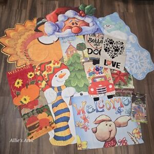 13 Flags Garden Small Large‎ Christmas Santa Snowman Fall Pumpkin Dog Mix Lot